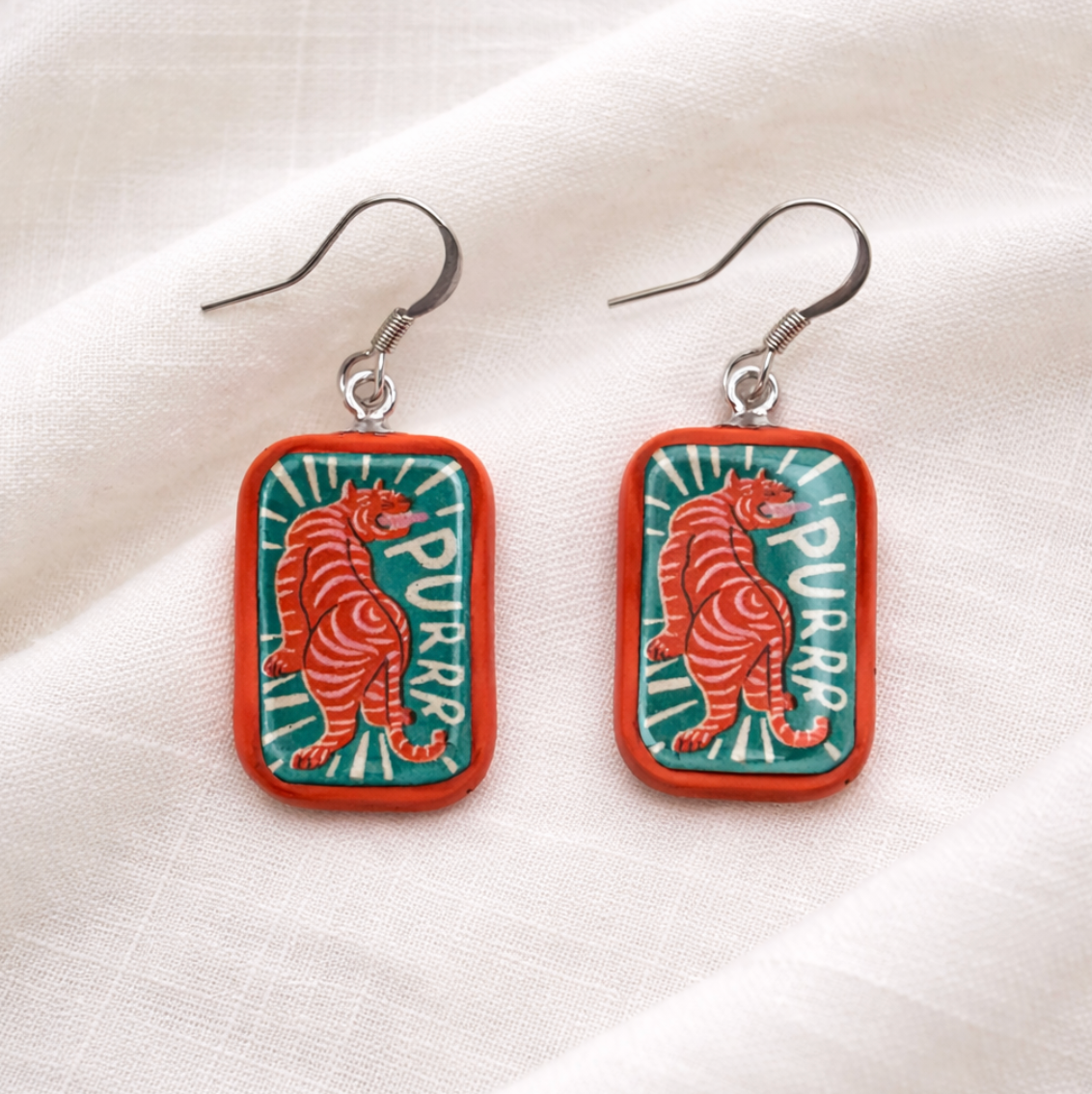 Purrr Tiger Dangle Earrings - Quirky Jewellery