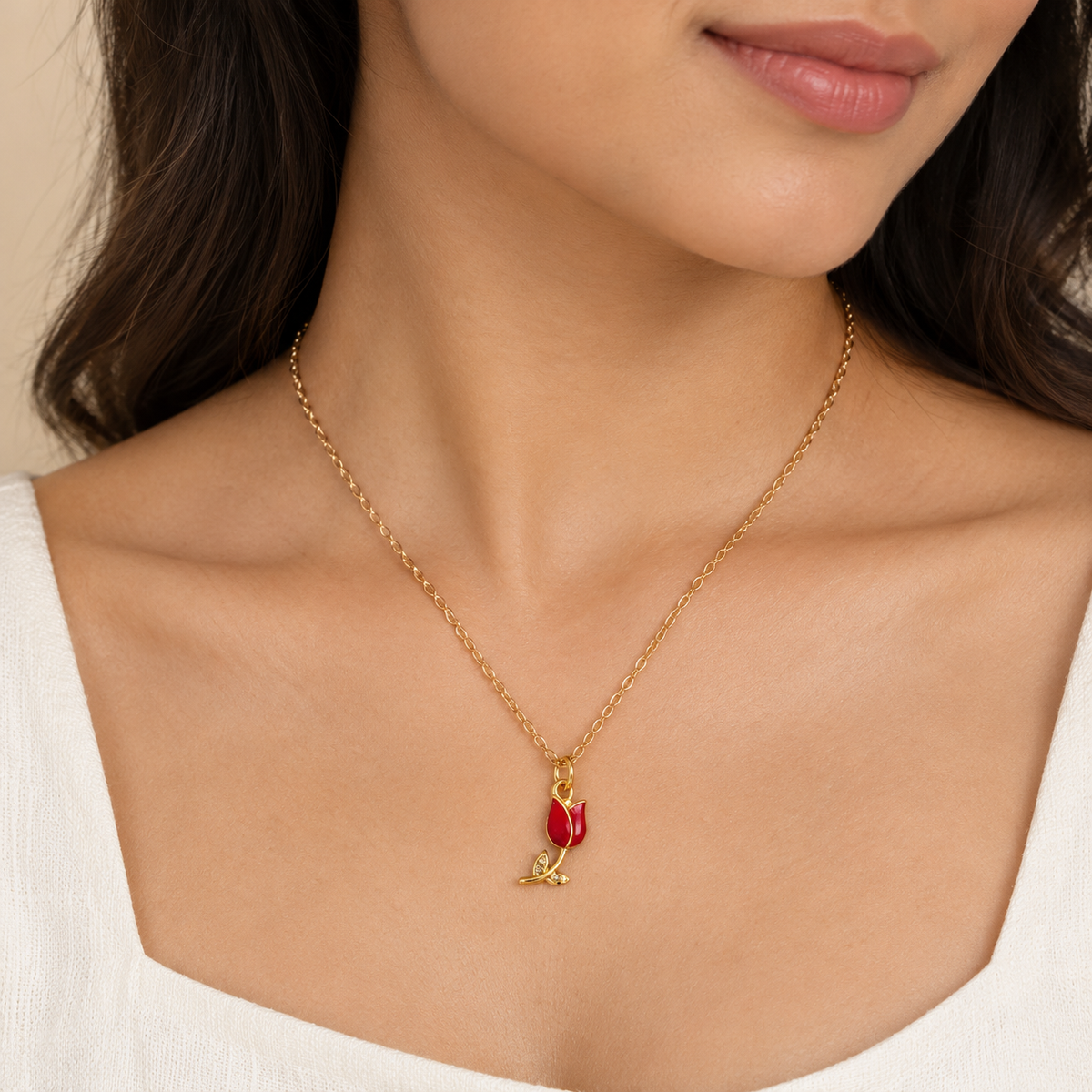 Elegant Gold Tulip Pendant (Anti Tarnish).