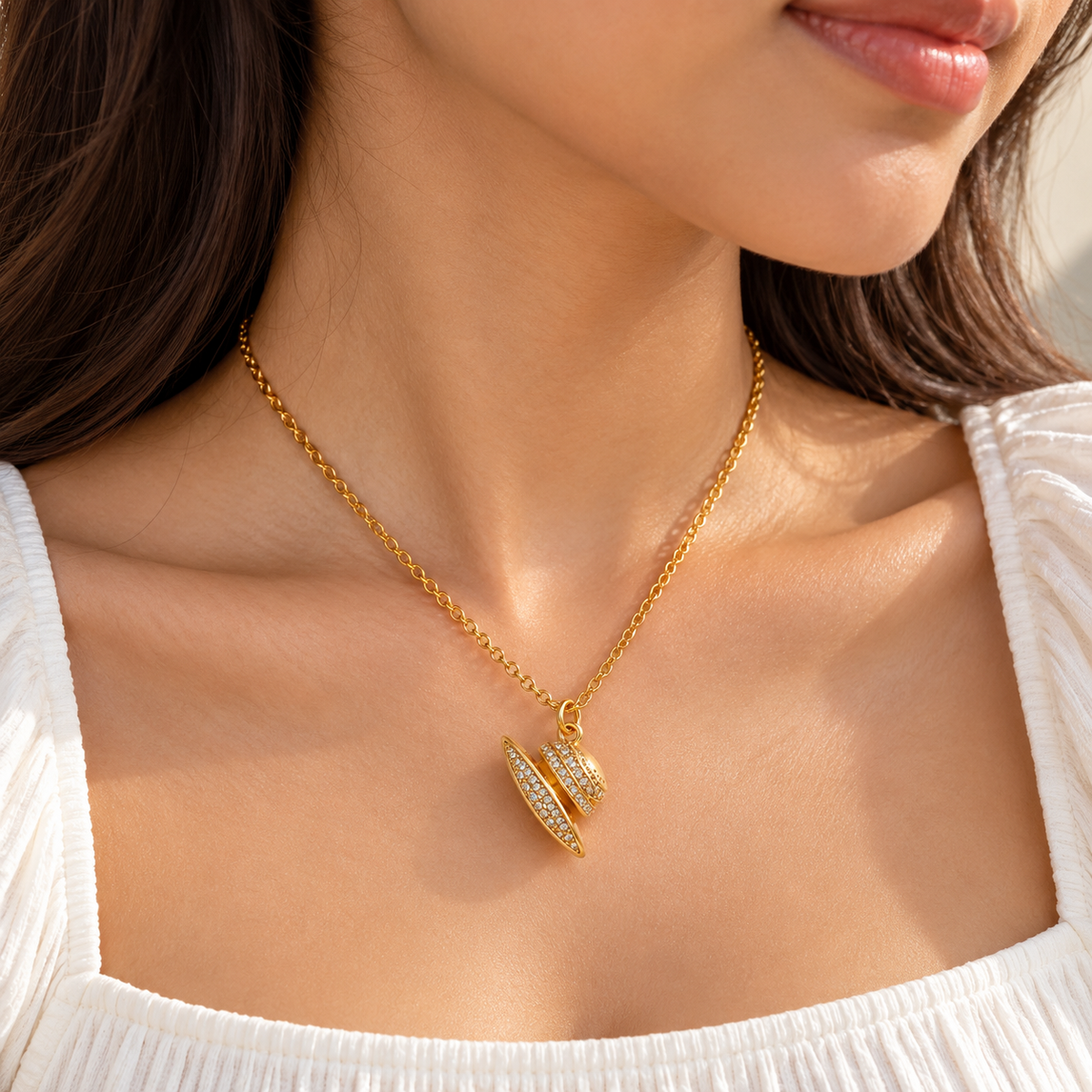 Zircon Sparkling Cap Pendant Necklace (Anti Tarnish).