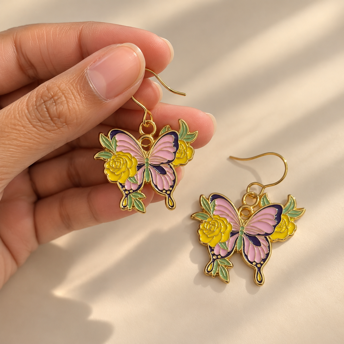 Floral Butterfly Enamel Earrings.