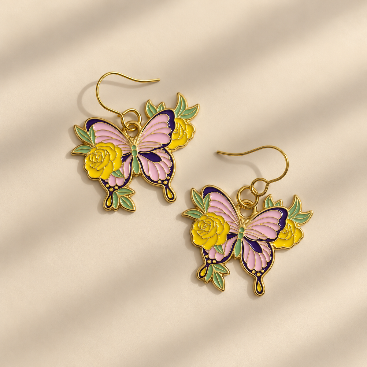 Floral Butterfly Enamel Earrings.