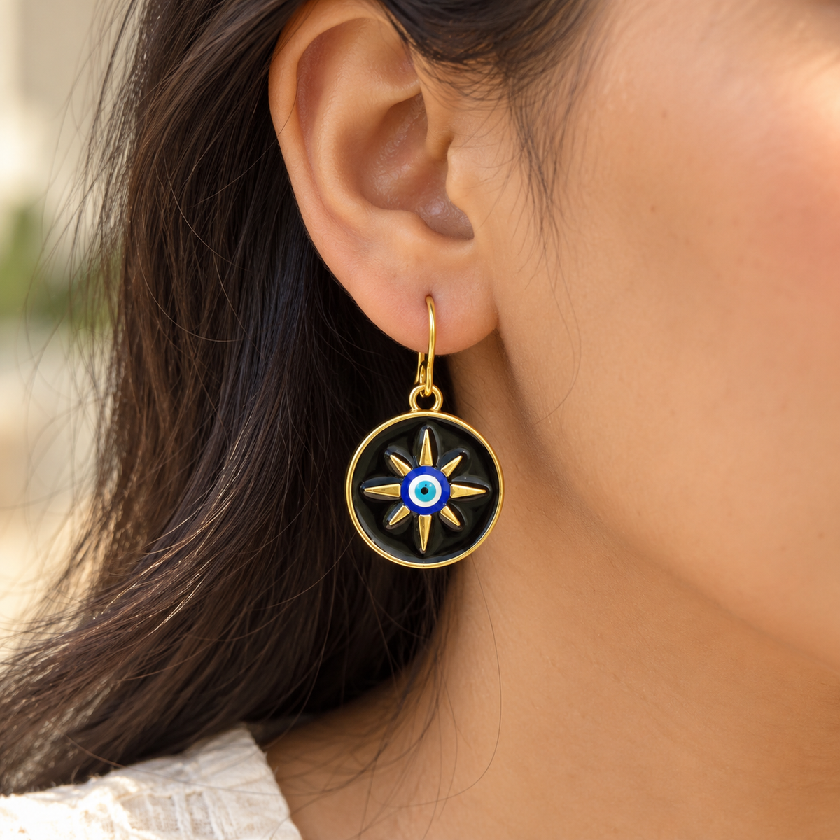 Evil Eye Feature Enamel Earrings.