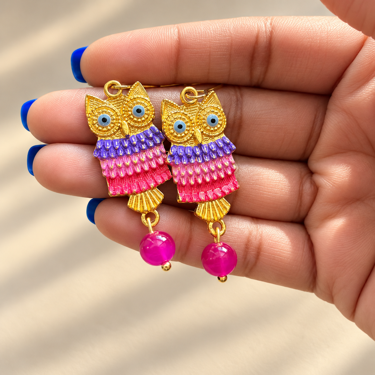 Owl Drop Statement Enamel Earrings.