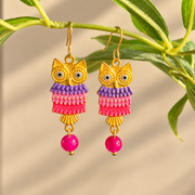 Owl Drop Statement Enamel Earrings.