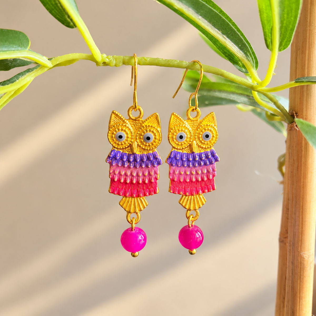 Owl Drop Statement Enamel Earrings.