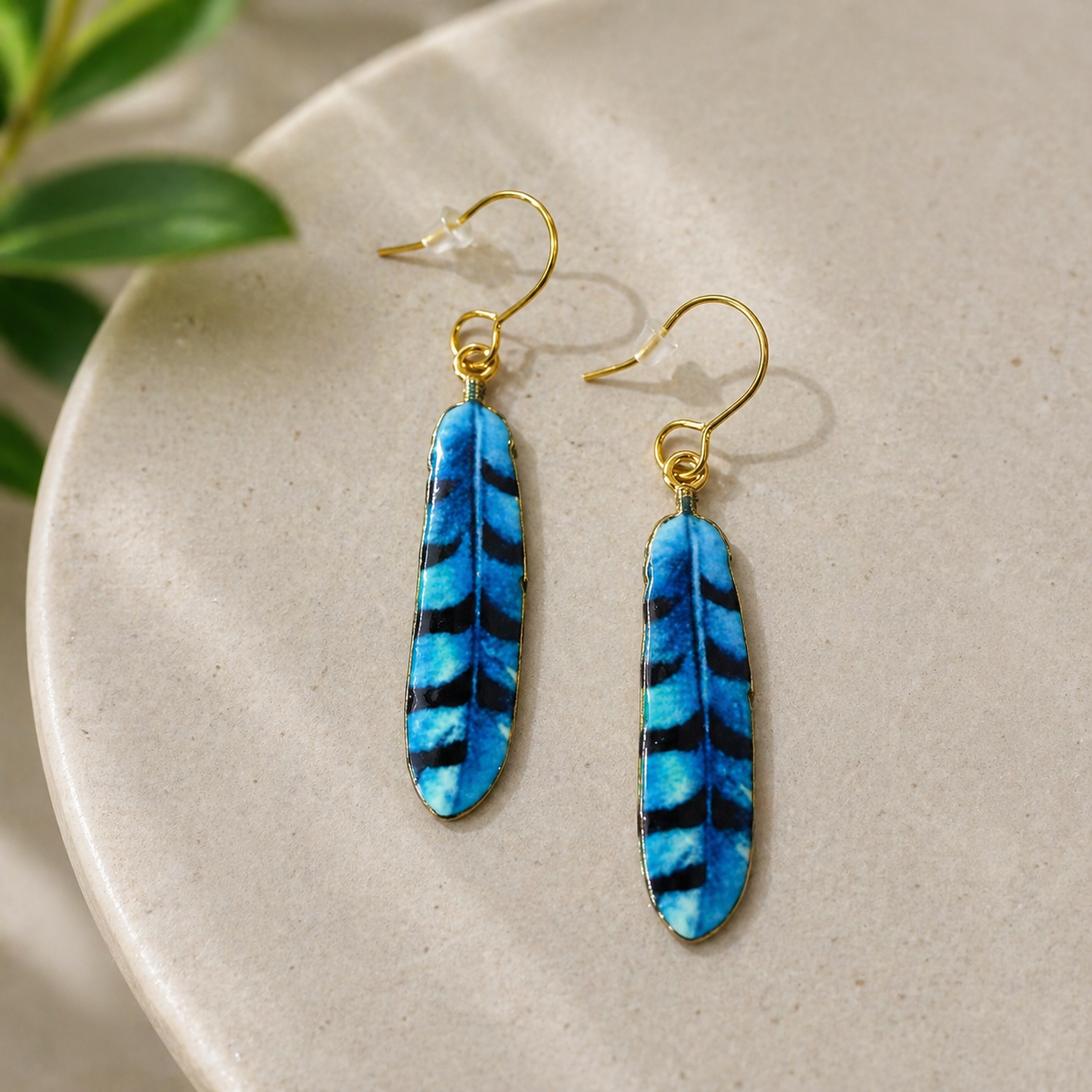 Azure Feather Drop Earrings