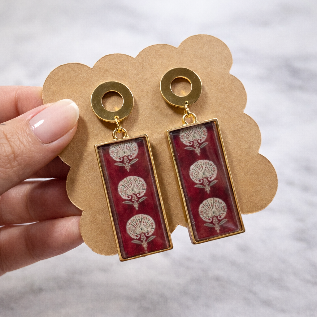 Gulnaar Tree Rectangle Earrings - Quirky Jewellery