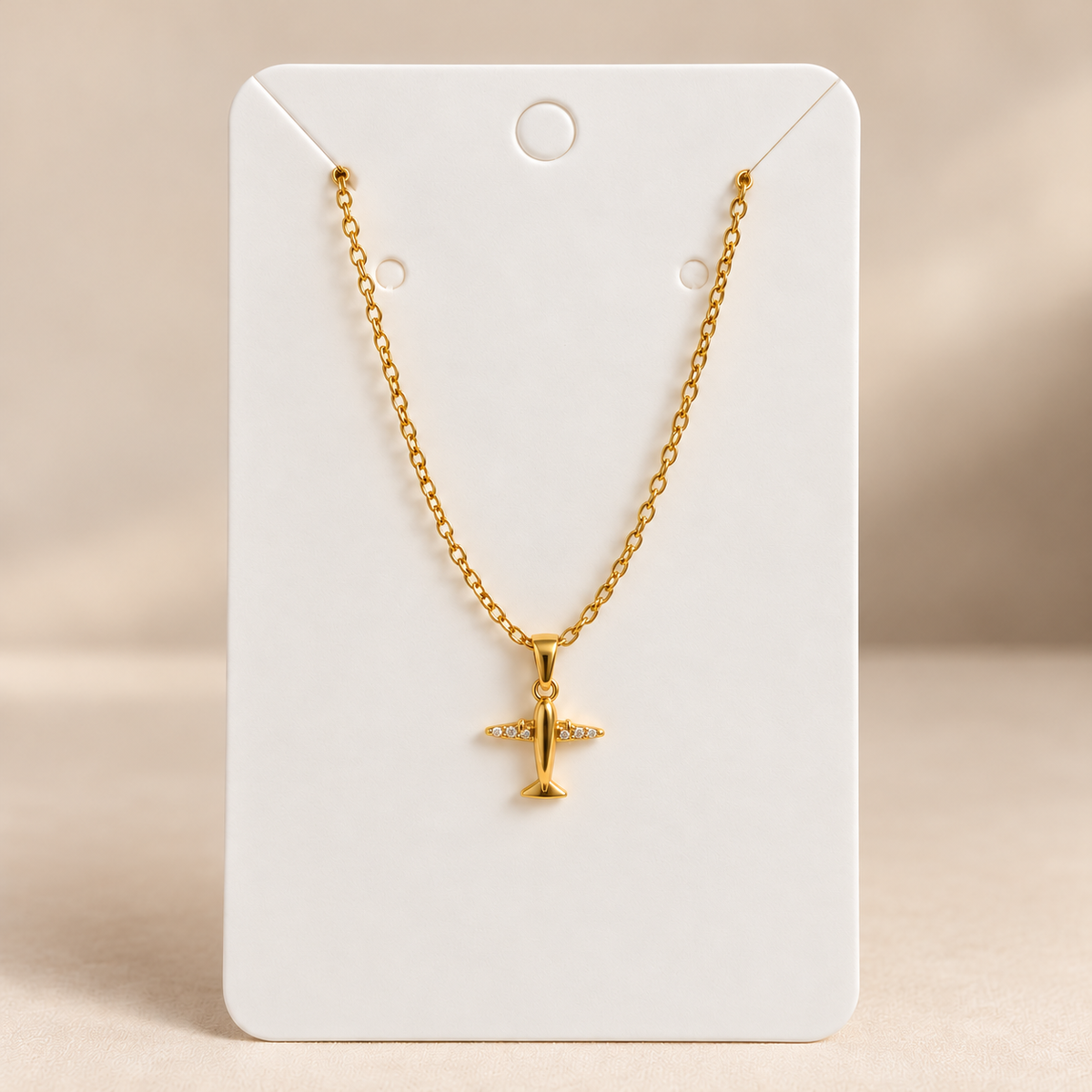 Zircon 18k Plated Airplane Pendant Necklace (Anti Tarnish)