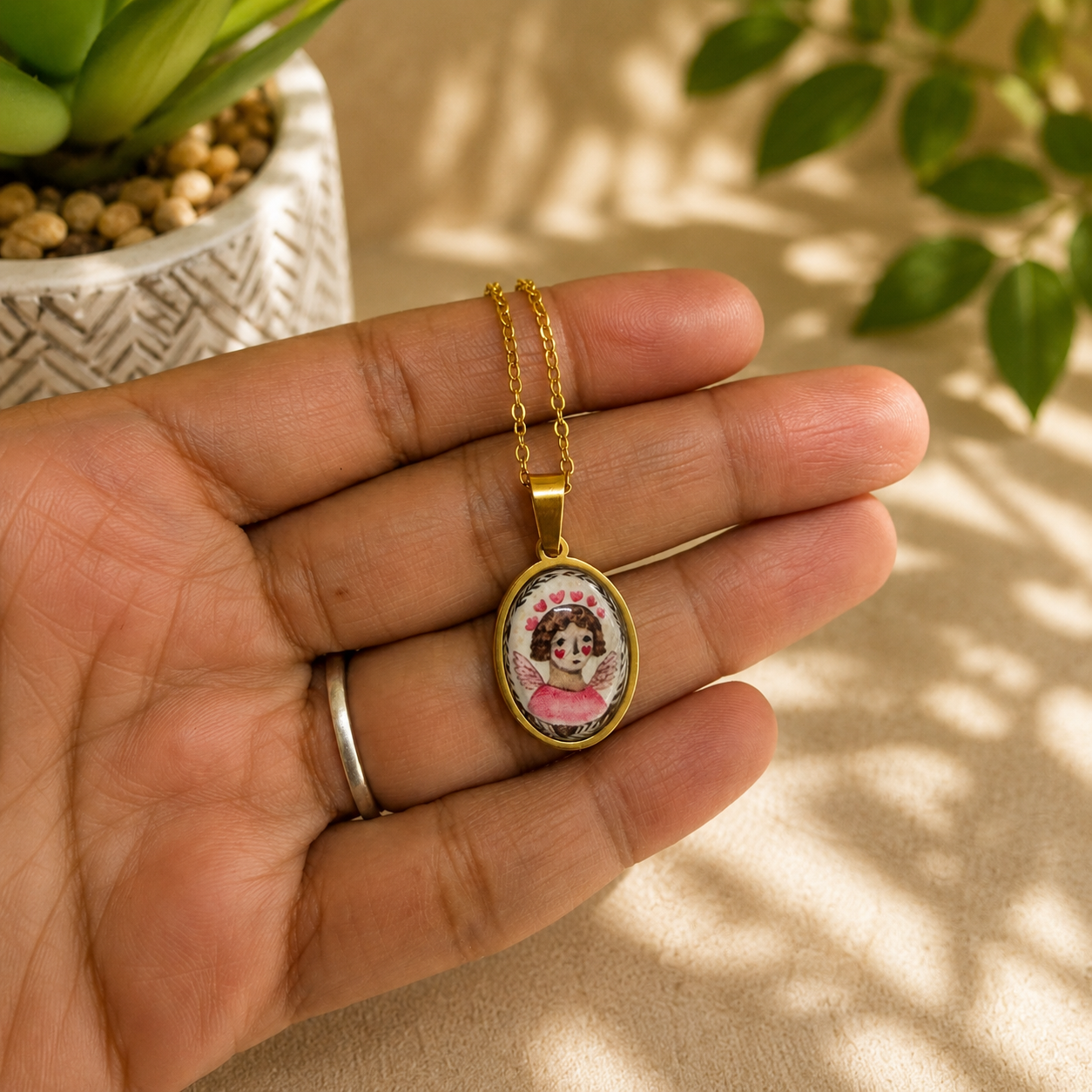 Blush Angel Medallion Cupid Golden Chain - 45cms (Anti Tarnish) (Copy).
