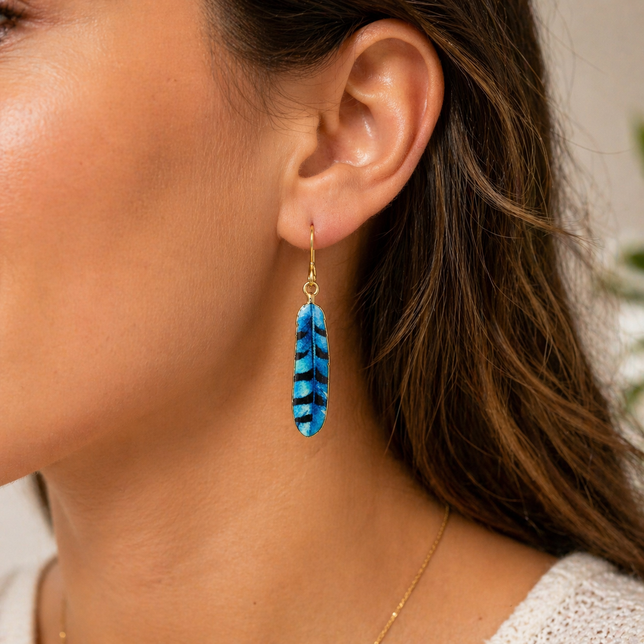 Azure Feather Drop Earrings