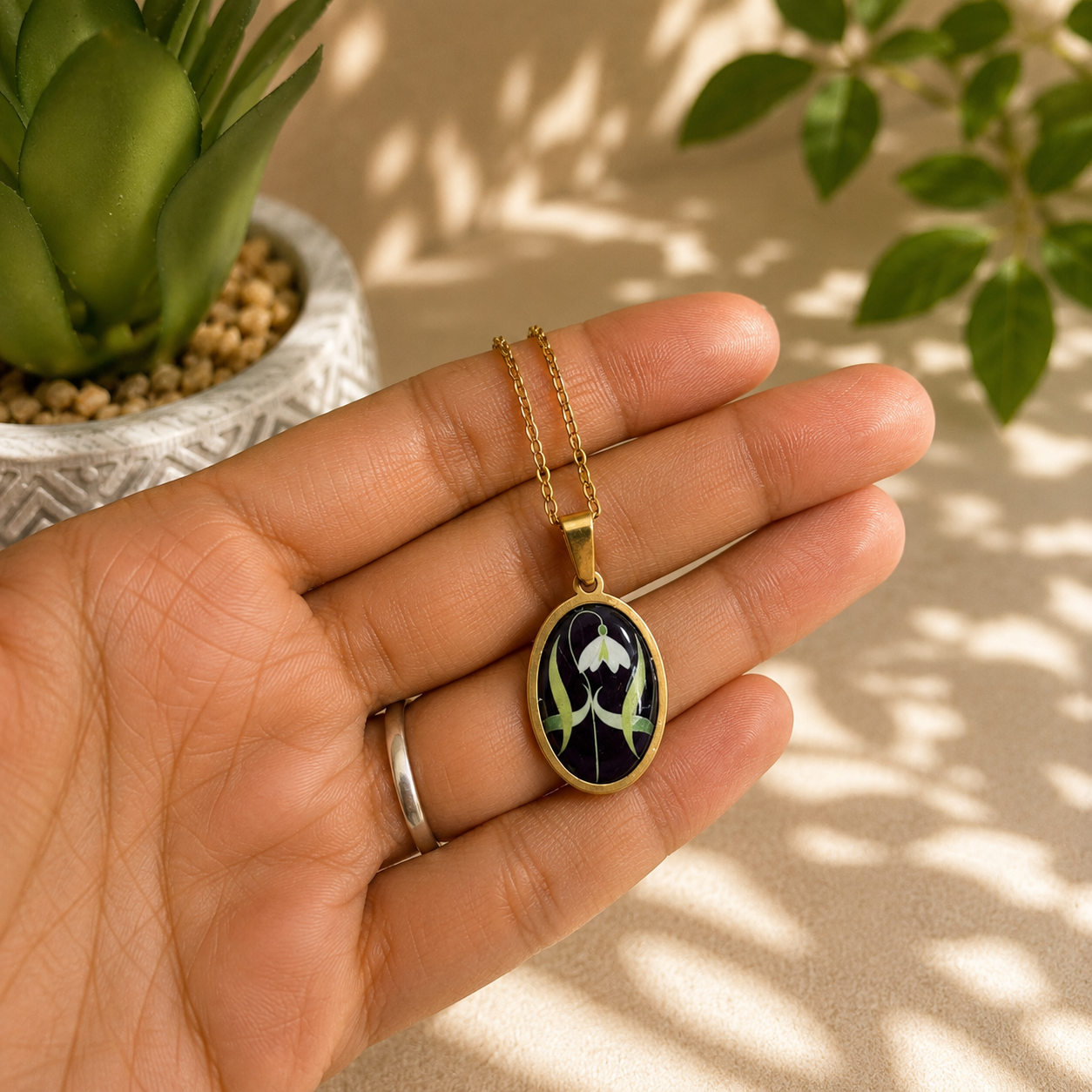 Classic Black Floral Design Golden Chain - 45cms (Anti Tarnish) (Copy).