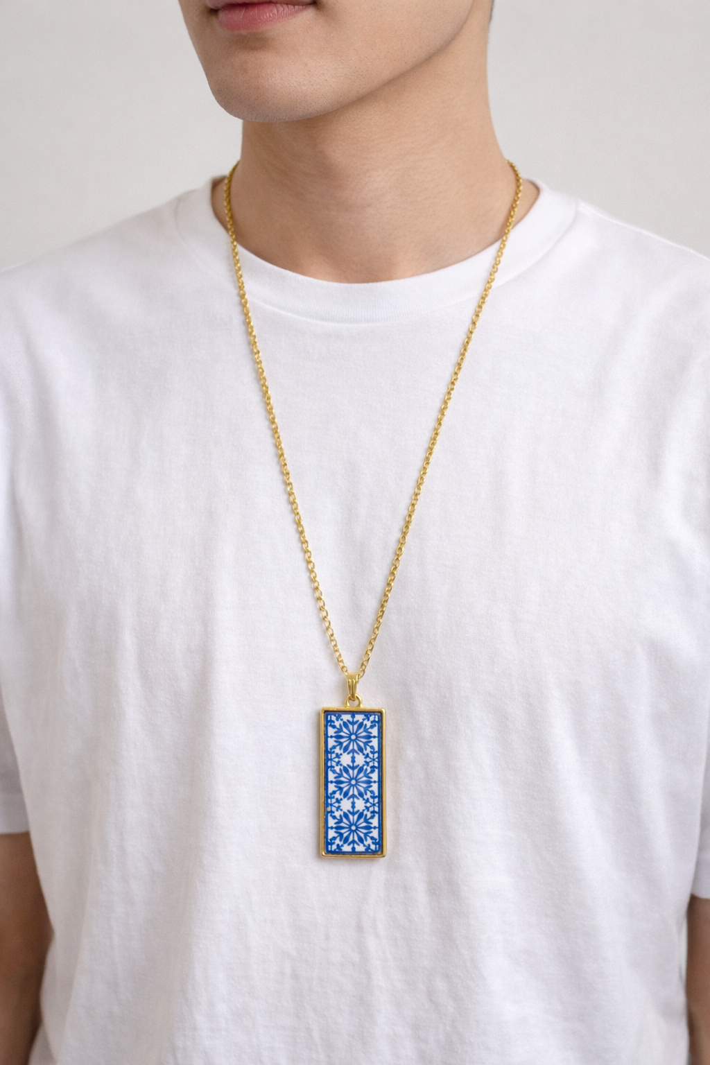 Blue Motif Golden Unisex Long Neck chain - Quirky Jewellery