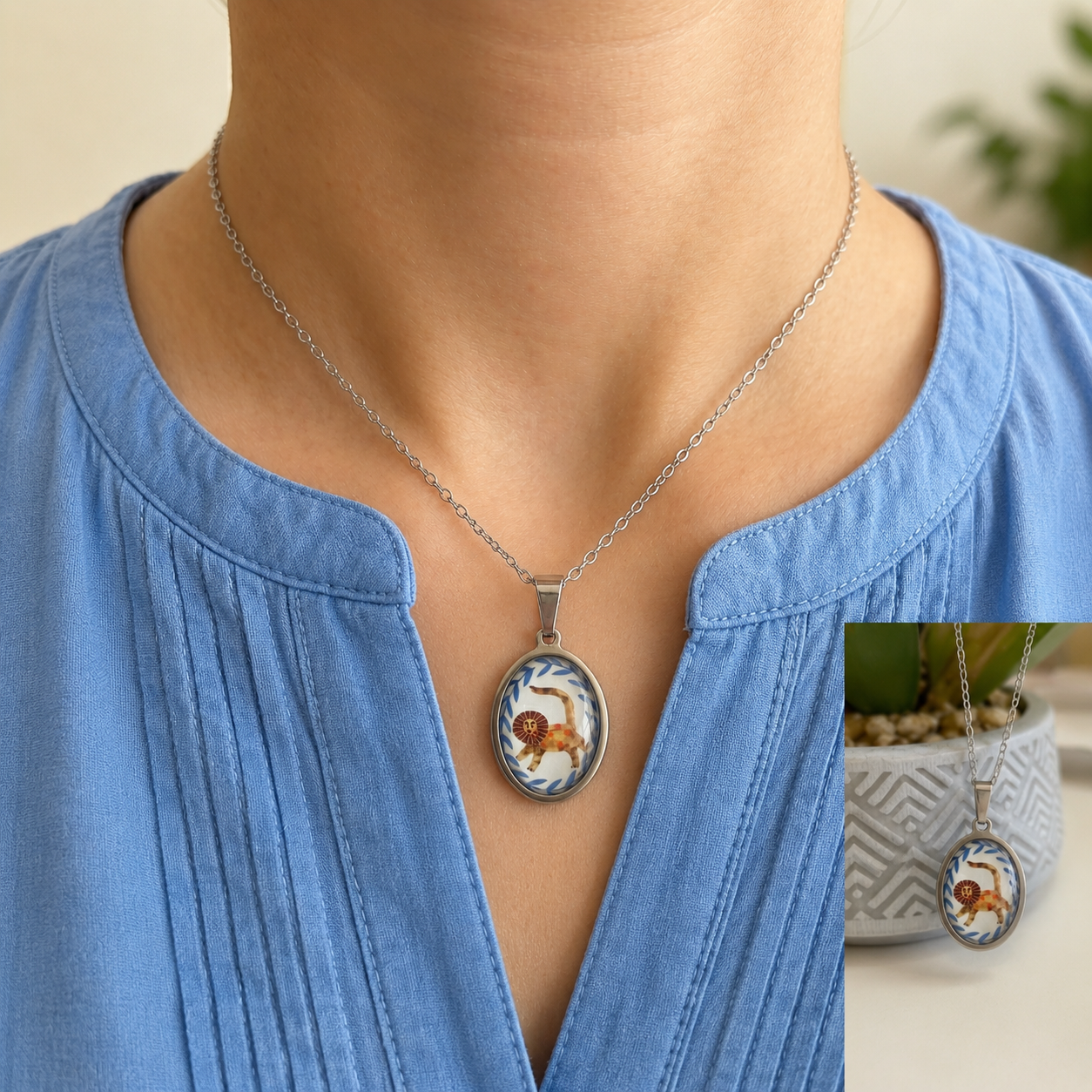 Elegant necklace with lion pendant Silver Chain - 45cms (Anti Tarnish).