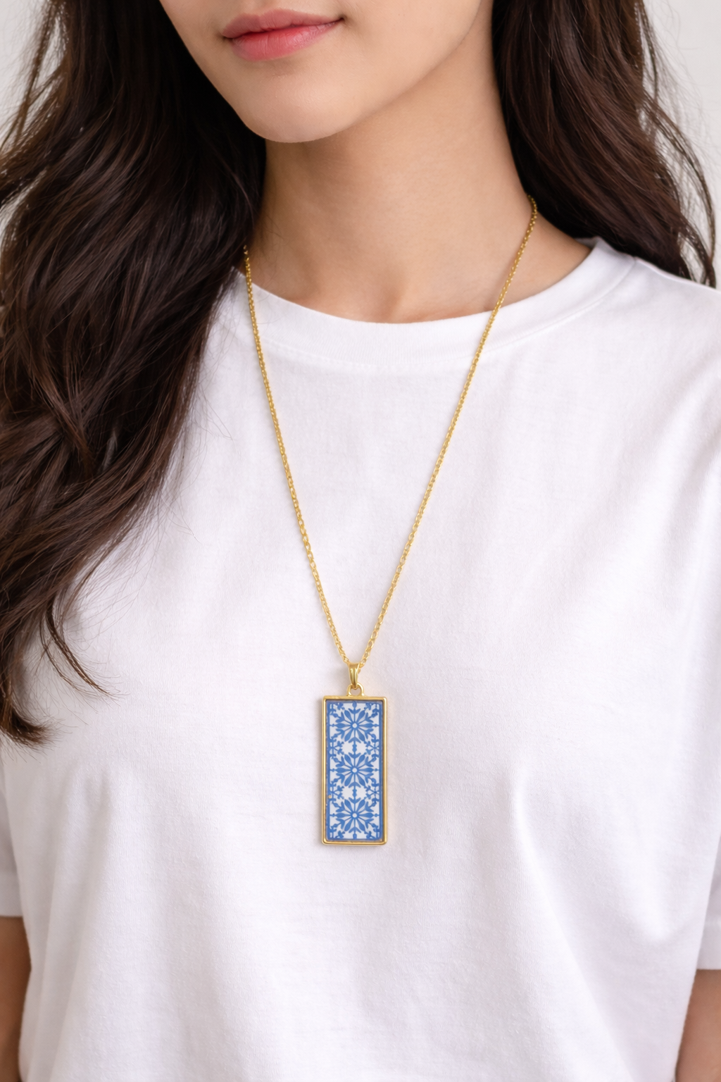 Blue Motif Golden Unisex Long Neck chain - Quirky Jewellery