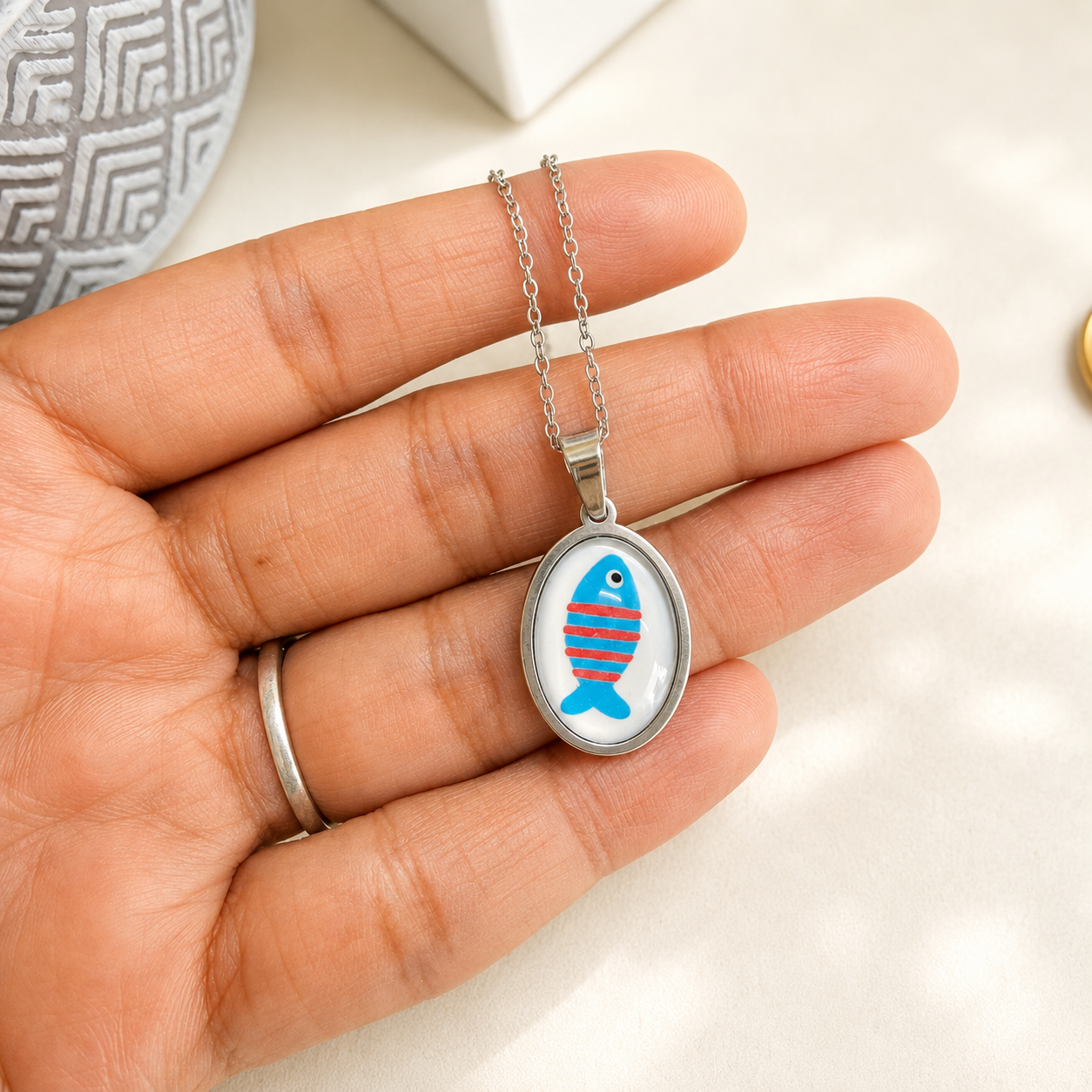 Ocean Fish pendant Silver Chain - 45cms (Anti Tarnish)