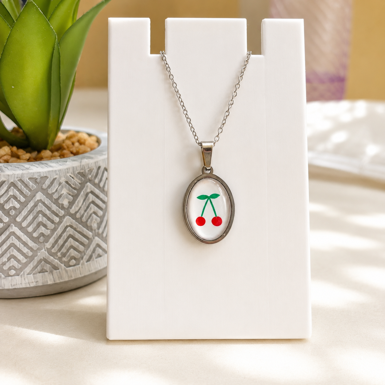 Classic Cherry pendant Silver Chain - 45cms (Anti Tarnish).