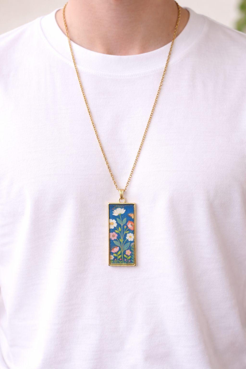 Unisex Long Pendant Necklace – Floral Art - Quirky Jewellery