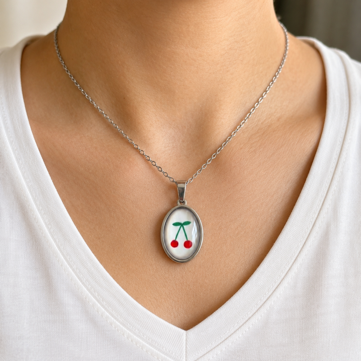 Classic Cherry pendant Silver Chain - 45cms (Anti Tarnish).