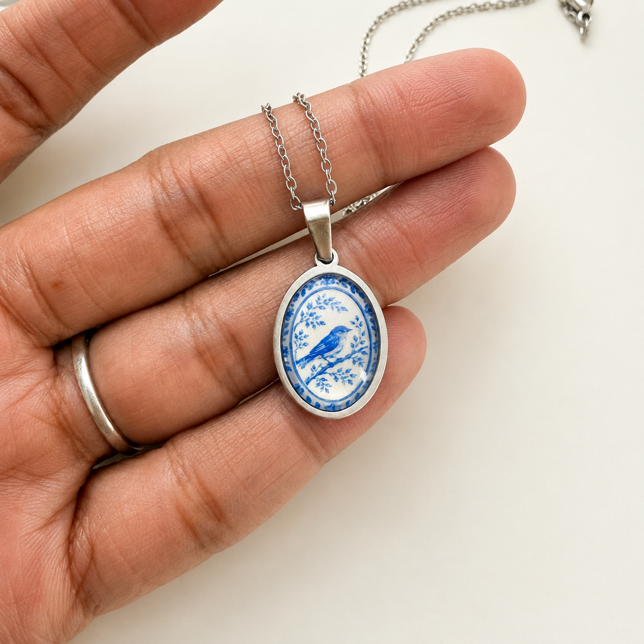 Whispering Bird Pendant Necklace Silver Chain - 45cms (Anti Tarnish)