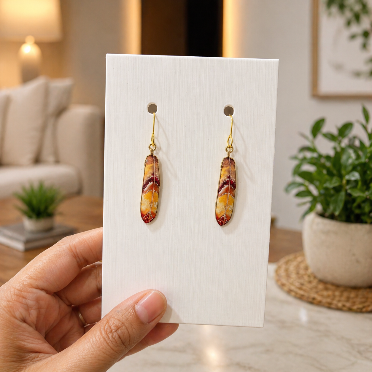 Golden Ember Enamel & Resin Drop Earrings.