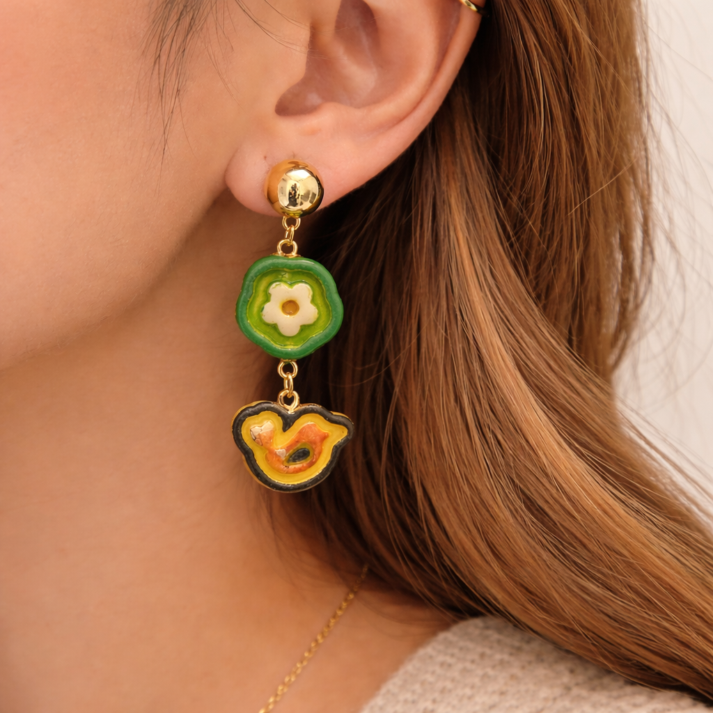Bloom & Bird Drop Earrings - Quirky Jewellery