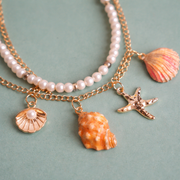 Coastal Glow – Handmade & Hand-Painted Shell Necklace Stack (Set of 2)