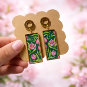 Blush Tulip Garden Rectangle Earrings - Quirky Jewellery