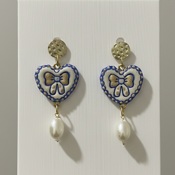 Porcelain Bow Hearts - Quirky Jewellery
