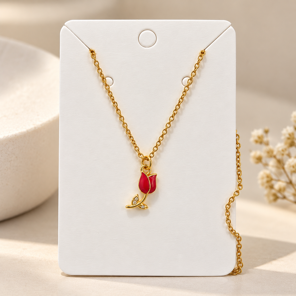 Elegant Gold Tulip Pendant (Anti Tarnish).