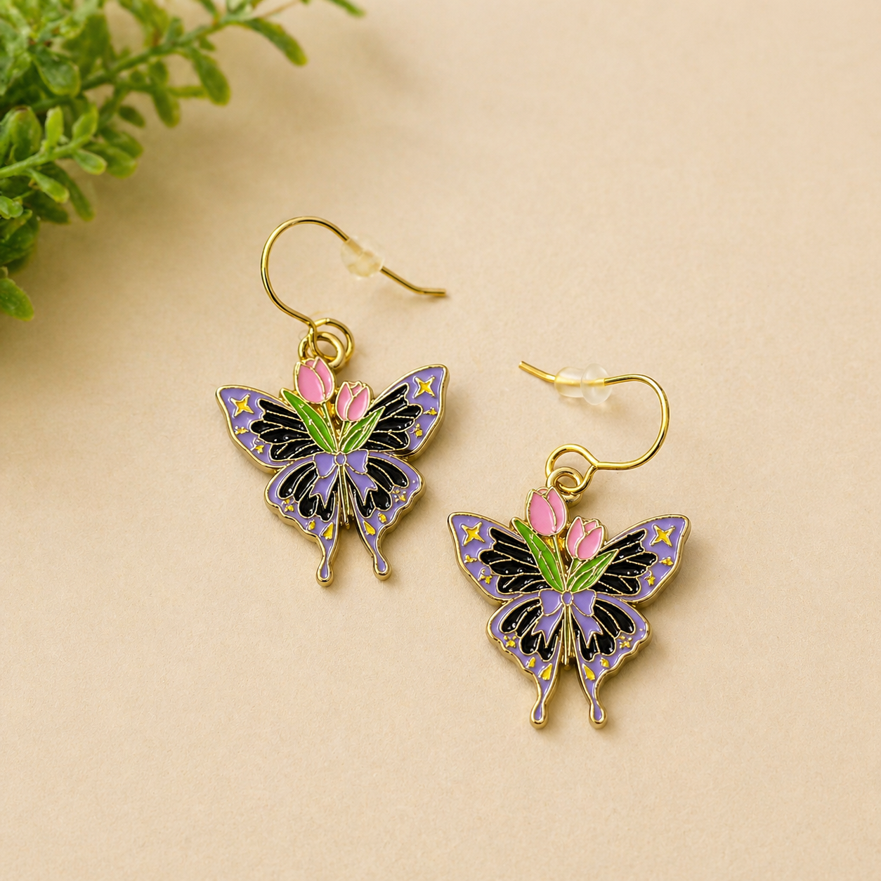 Lavender Bloom Butterfly Earrings