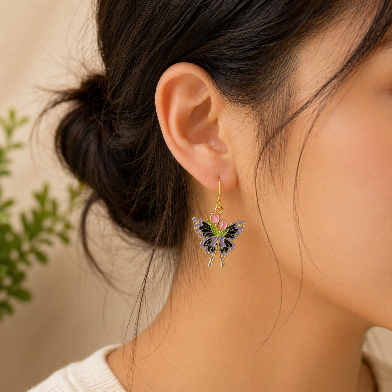 Lavender Bloom Butterfly Earrings