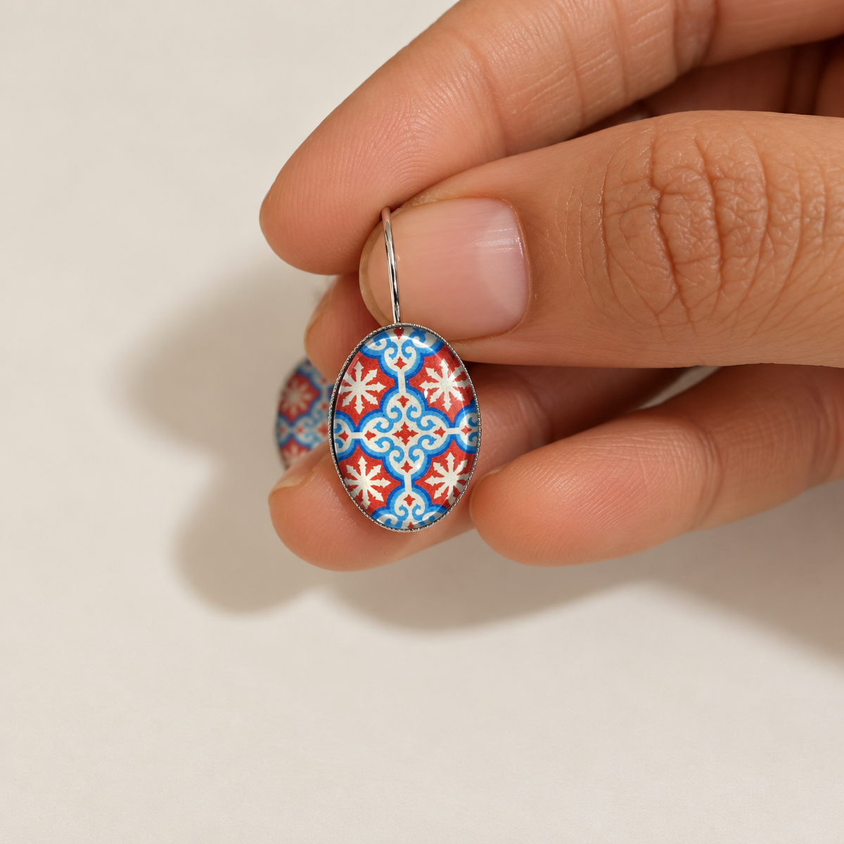 Vibrant Blue Orange Tile Earring