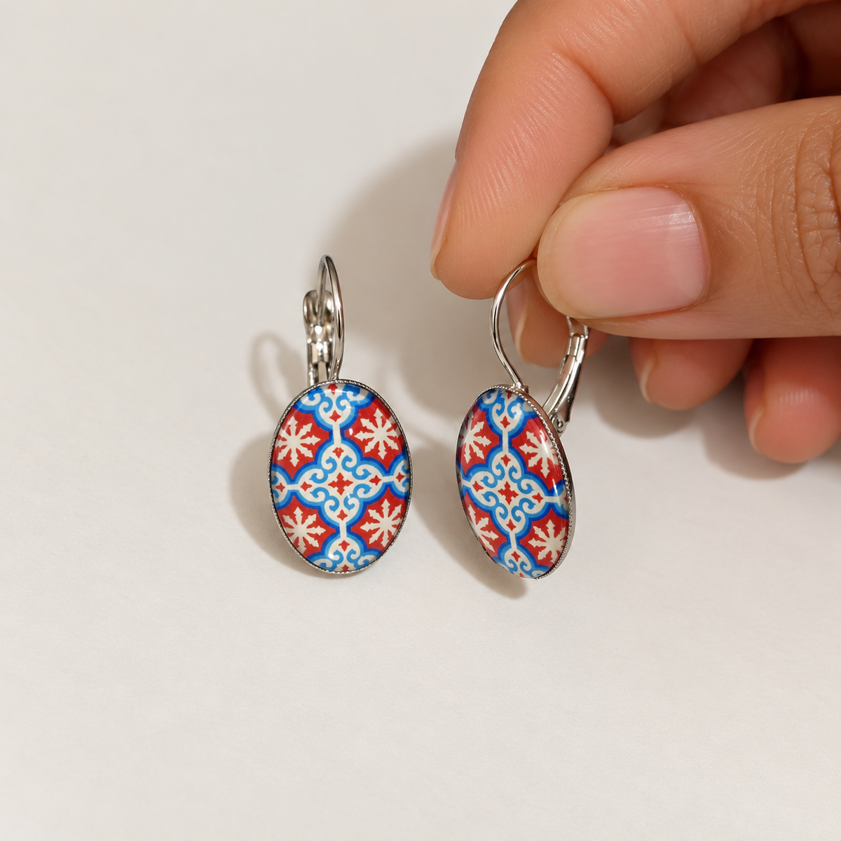 Vibrant Blue Orange Tile Earring