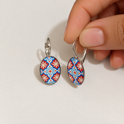 Vibrant Blue Orange Tile Earring