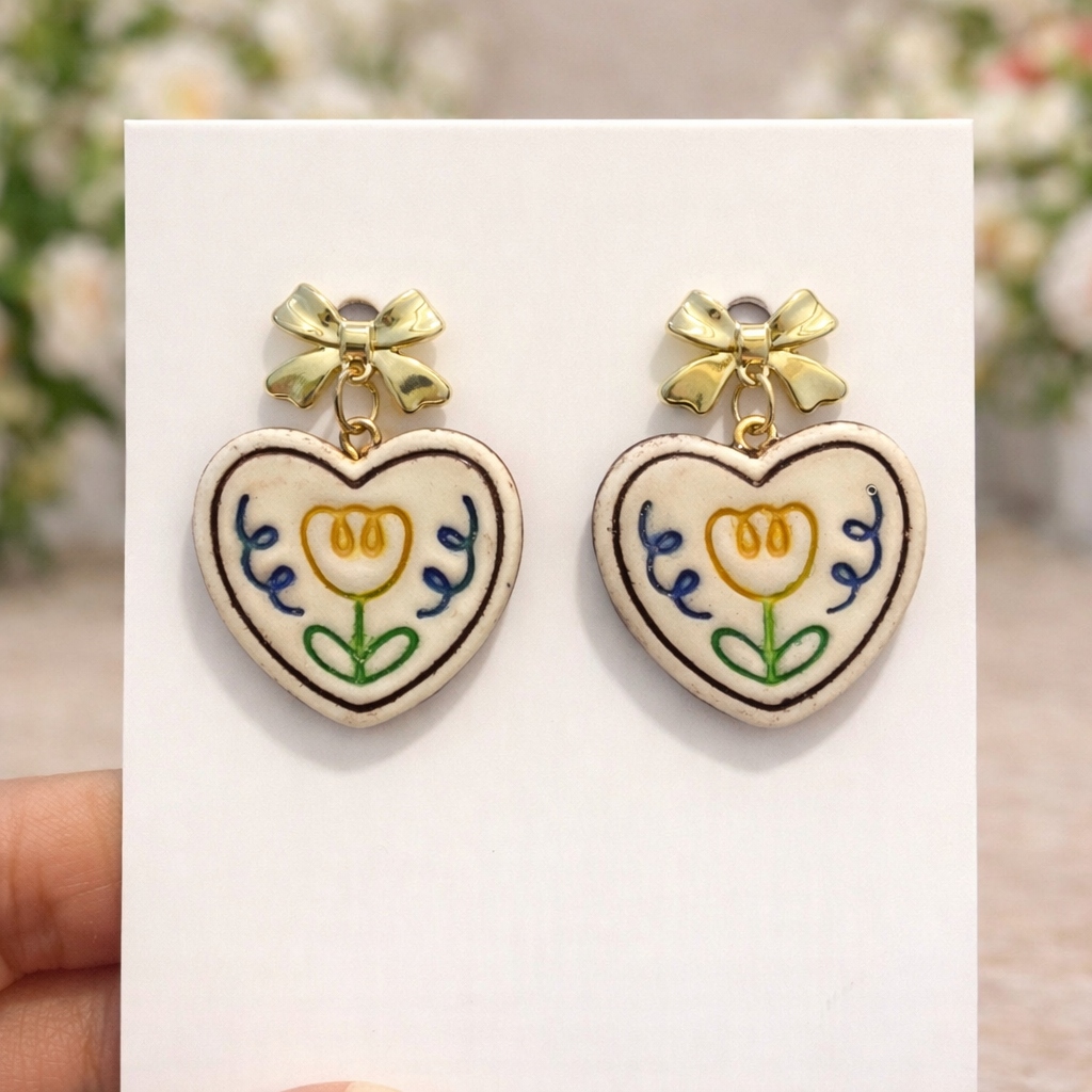 Folk Flower Heart Drops - Quirky Jewellery