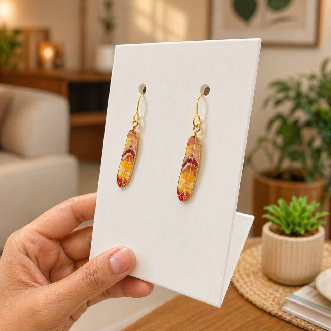 Golden Ember Enamel & Resin Drop Earrings.