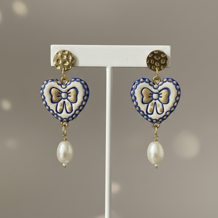 Porcelain Bow Hearts - Quirky Jewellery