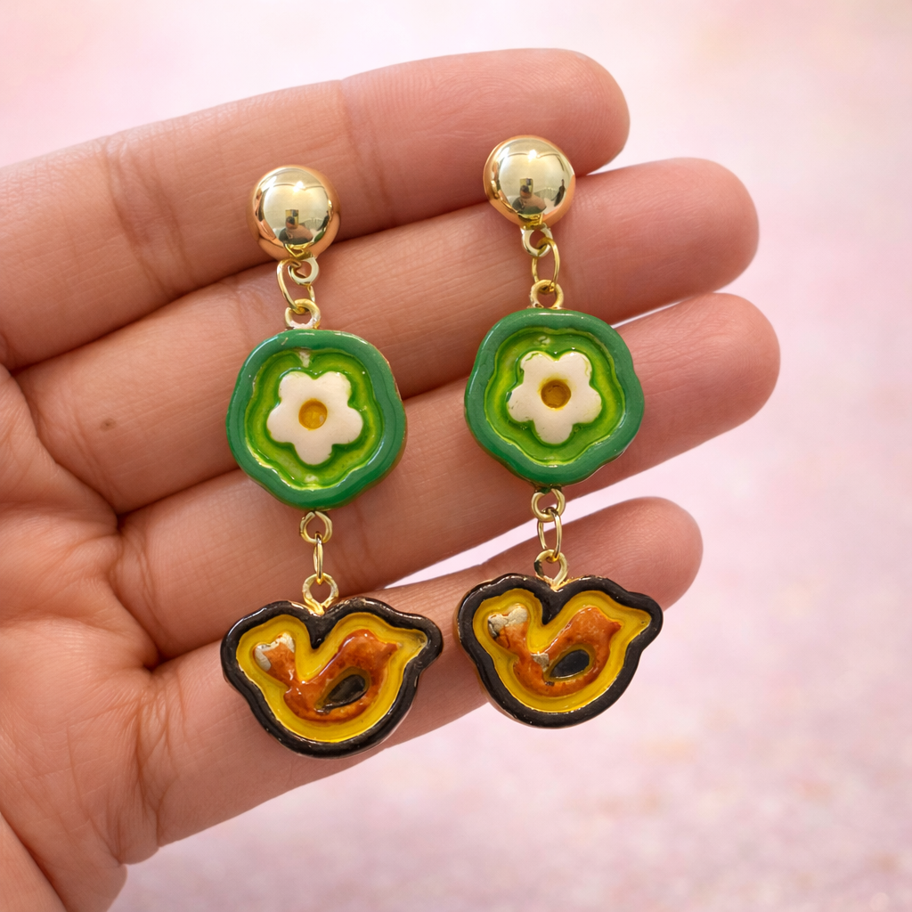 Bloom & Bird Drop Earrings - Quirky Jewellery