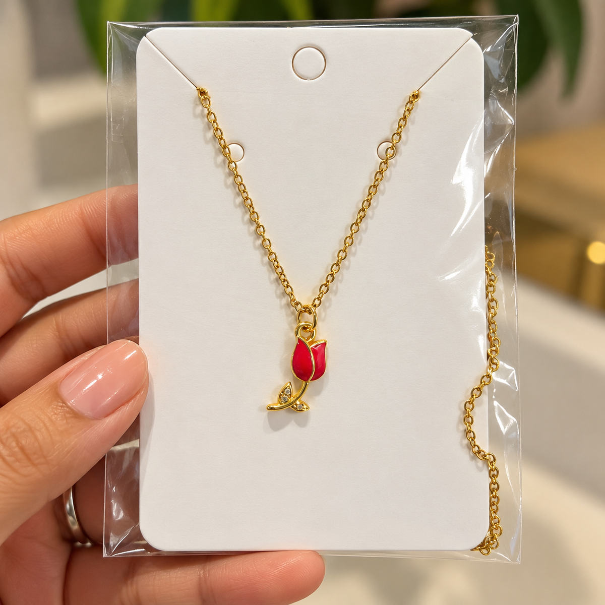 Elegant Gold Tulip Pendant (Anti Tarnish).