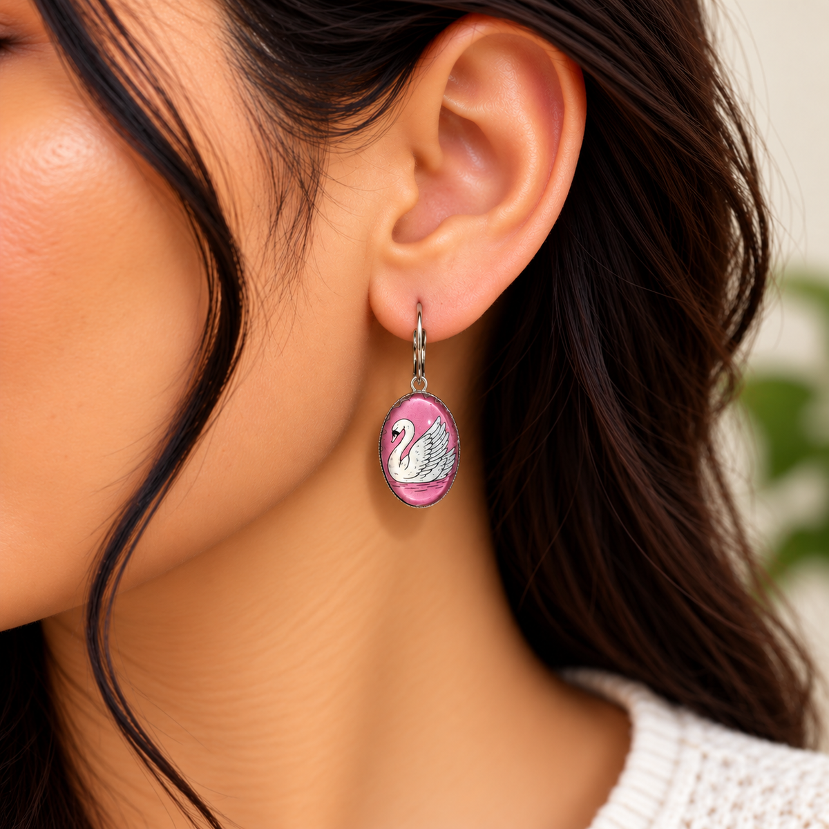 Pink Swan Earring