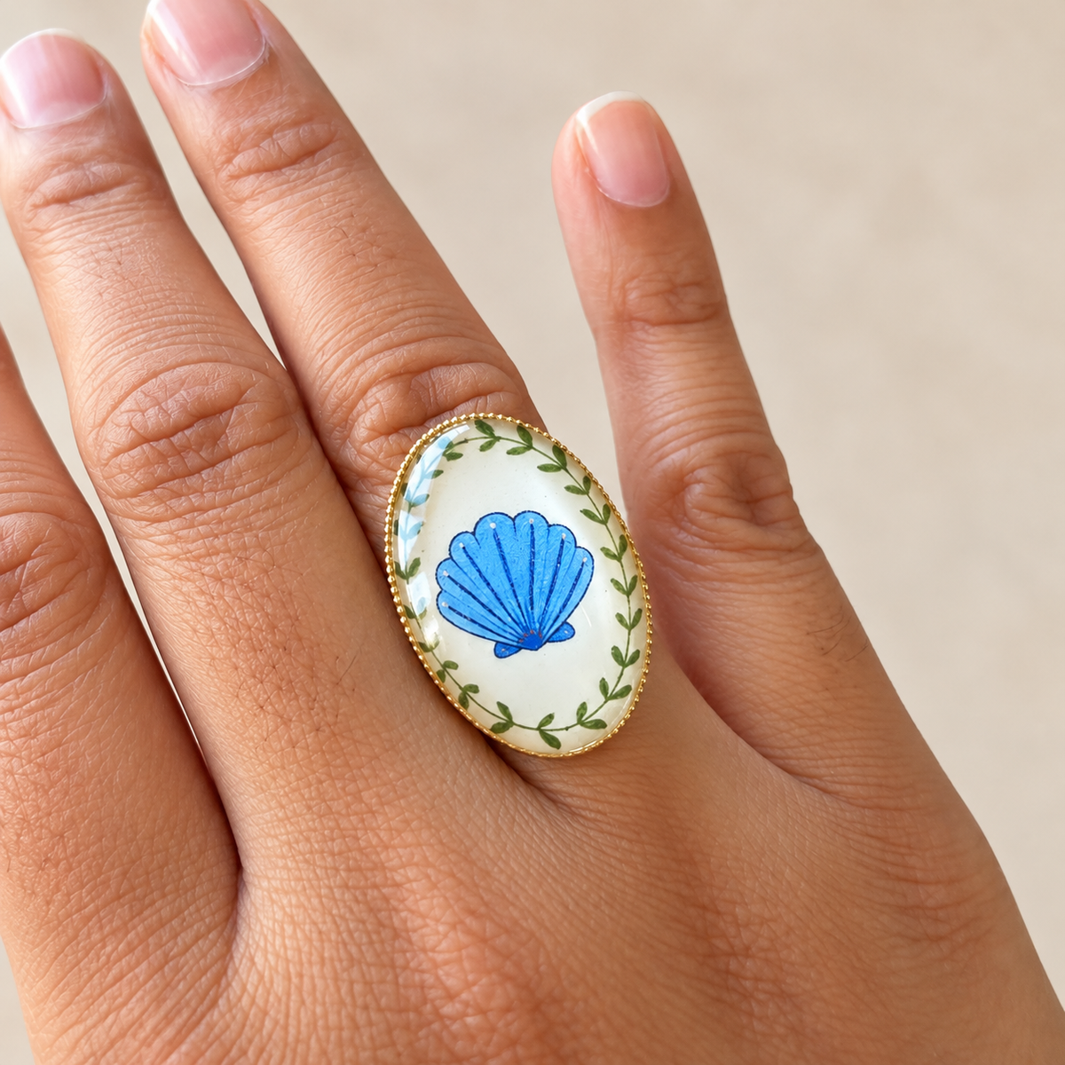 Blue Seashell Statement Ring - R012