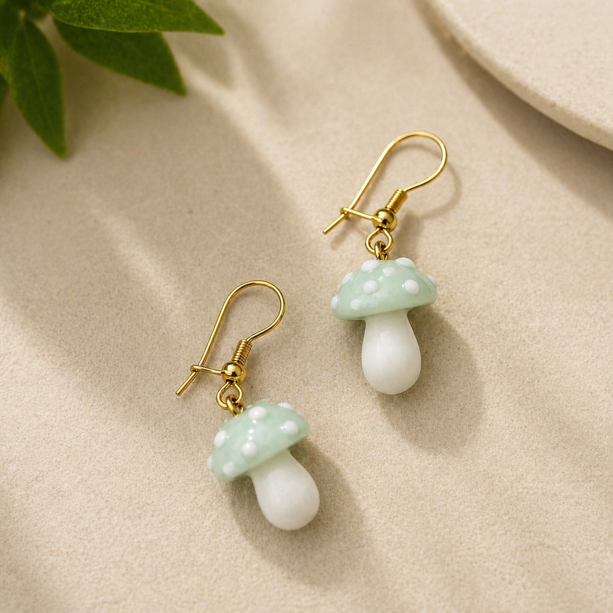 Mint Mushroom Drop Earrings