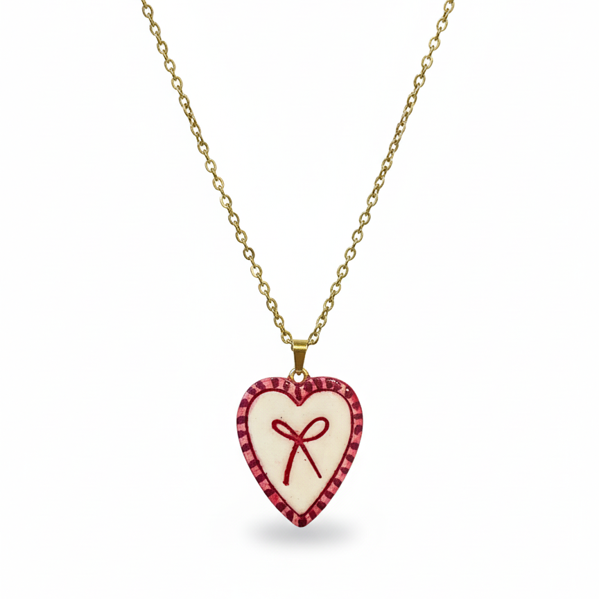 Ribboned Heart Pendant - Quirky Jewellery
