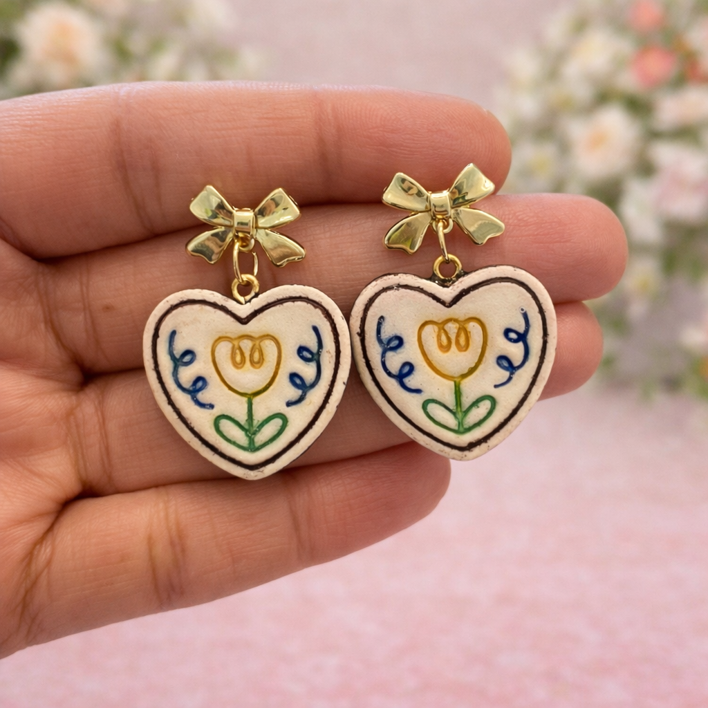 Folk Flower Heart Drops - Quirky Jewellery