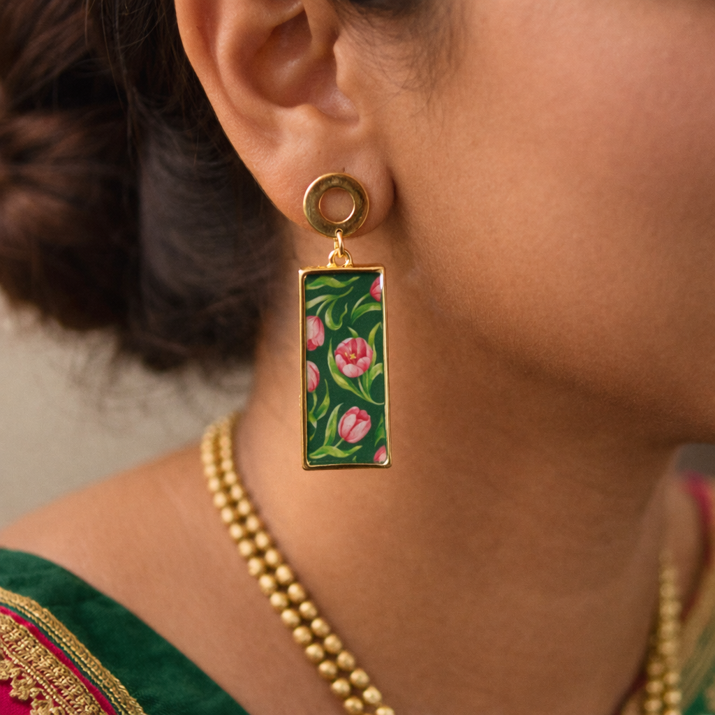 Blush Tulip Garden Rectangle Earrings - Quirky Jewellery