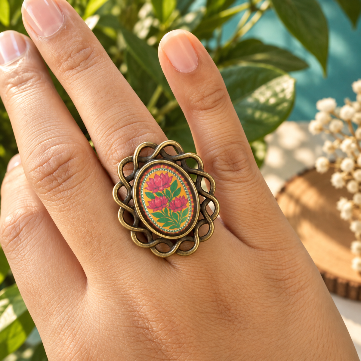 Antique Lotus Bloom Resin Ring - R001.