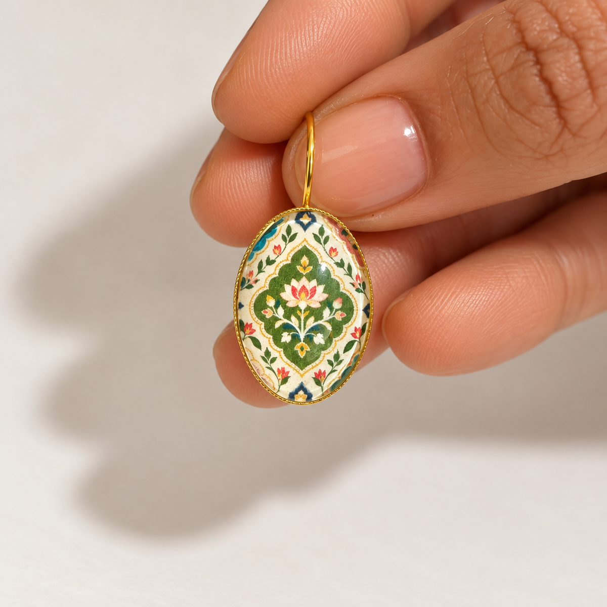 Floral Green Medallion Earring.