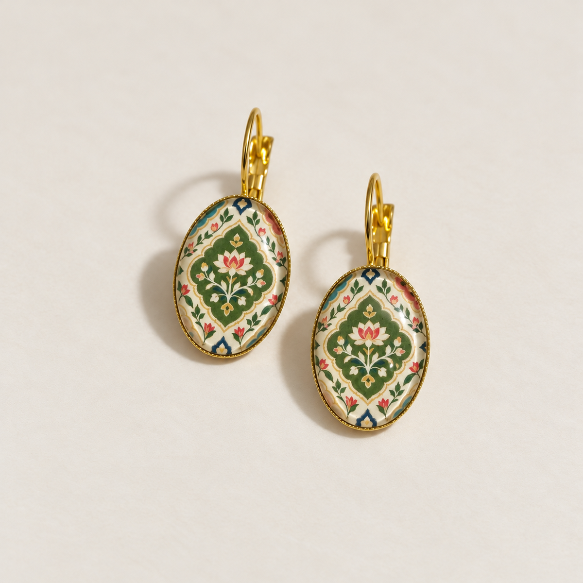 Floral Green Medallion Earring.