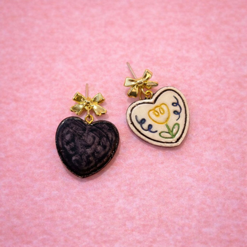 Folk Flower Heart Drops - Quirky Jewellery