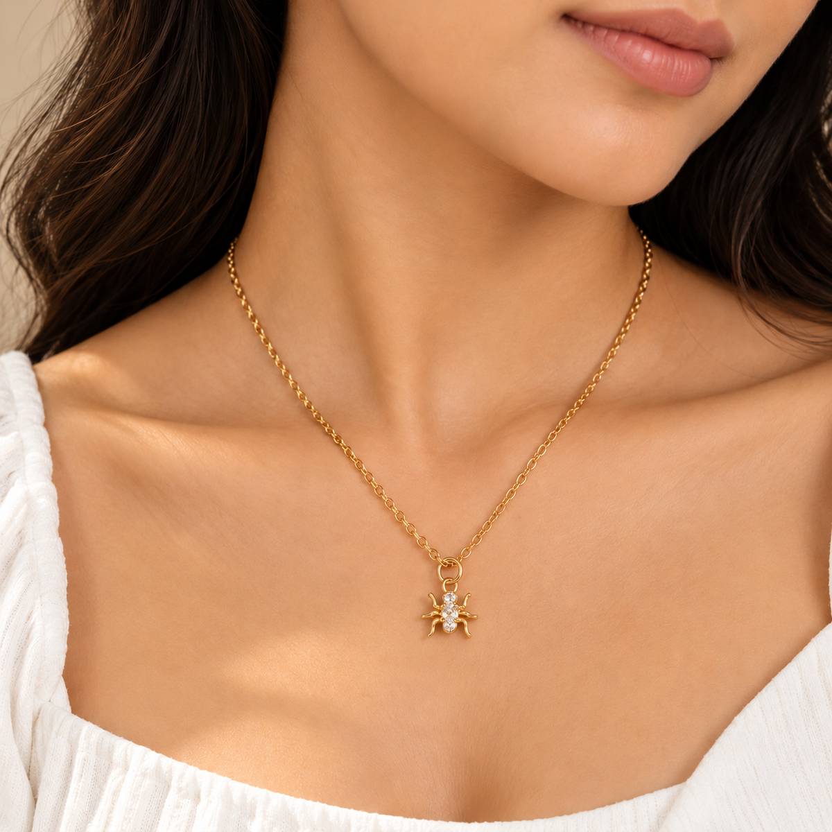 Delicate Gold Spider Pendant Necklace (Anti Tarnish).